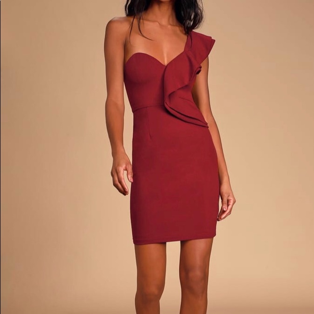 Burgundy one shoulder dress